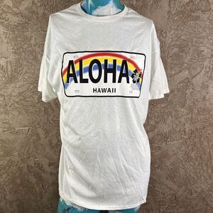 Aloha Hawaii T-shirt XL Delta Pro Weight White License Plate Design Graphic
